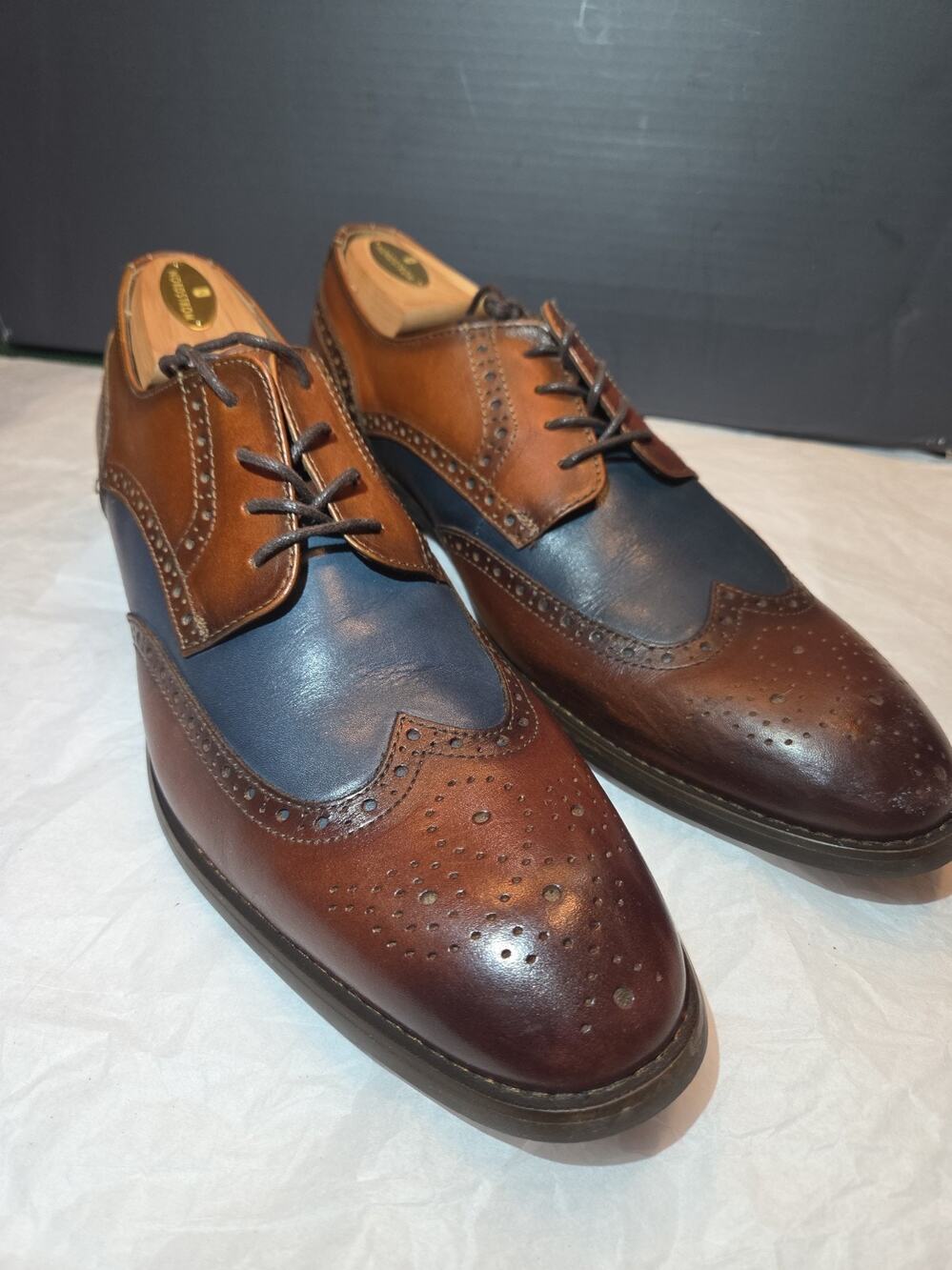 Antonio Maurizi Wingtip Leather Oxford Men's Brown / Blue Size EU46 US12M